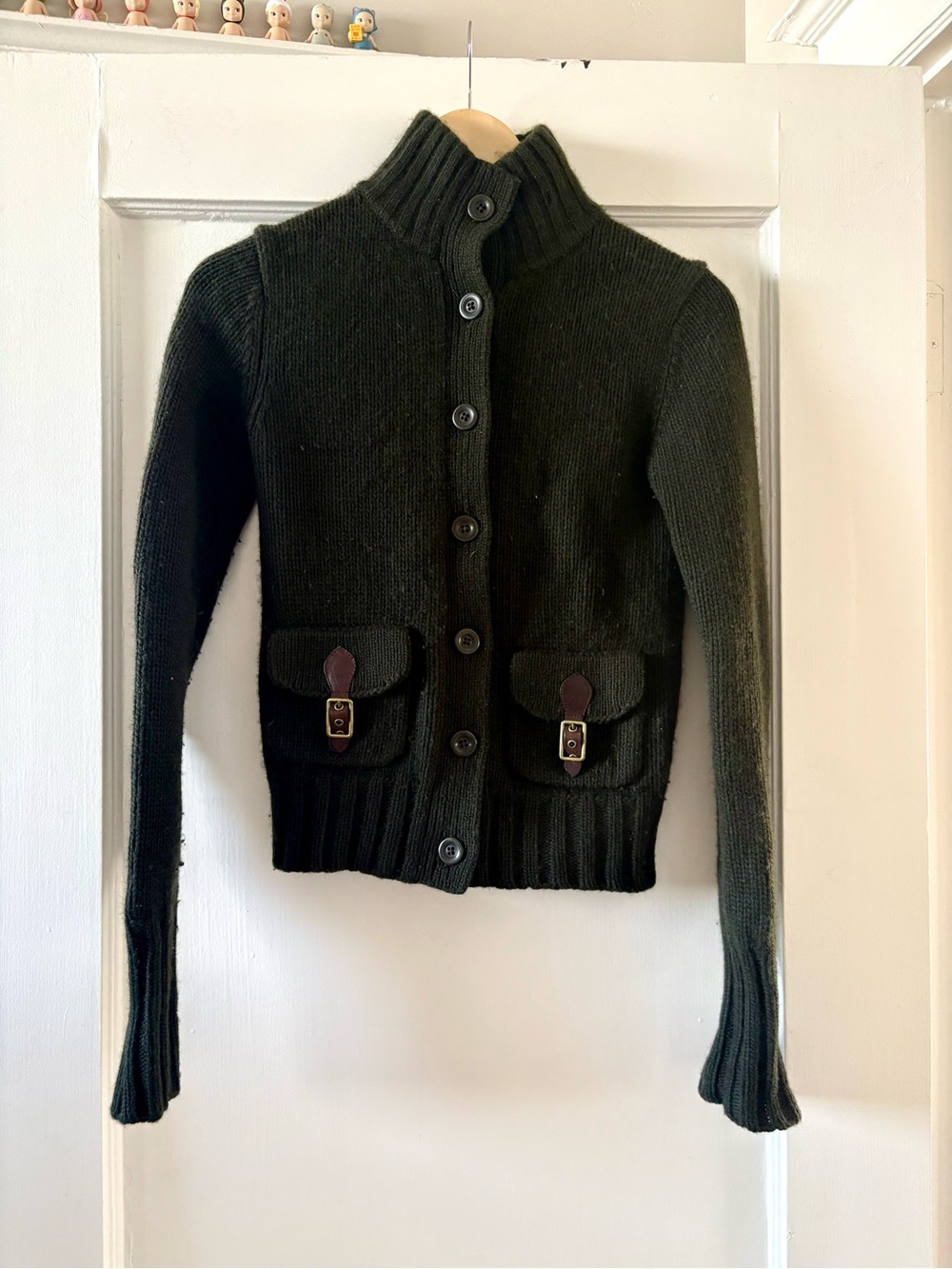 Ralph Lauren Cashmere Wool-Blend Faux-Leather Trim Cardigan